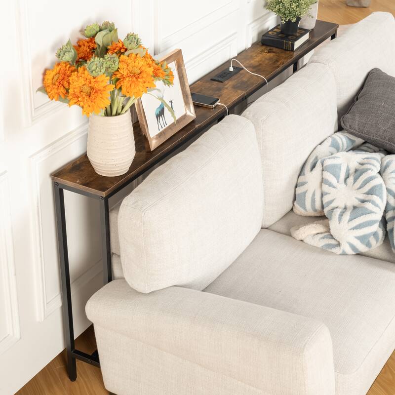 Homy Casa Console/Sofa Table with Outlets & USB Ports, Metal Frame