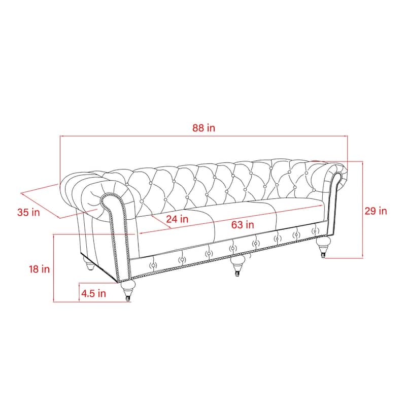 Pasargad Home Paris Club Chesterfield Genuine Leather Sofa, Brown - W88"xD35"xH29"