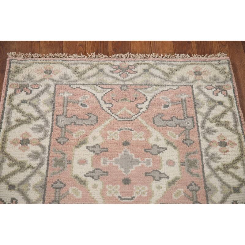 Pink Oushak Indian Runner Rug Handmade Wool Carpet - 2'7"x 9'11"