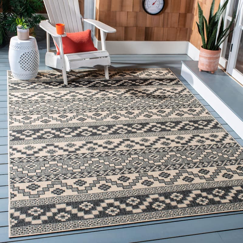 SAFAVIEH Veranda Rudy Indoor/ Outdoor Waterproof Patio Backyard Rug - 9' x 12' - Grey/Beige