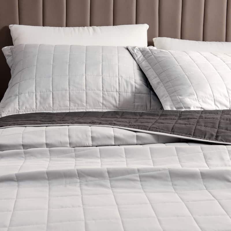 Luxurious Two-Tone Microfiber Quilt Set With Shams