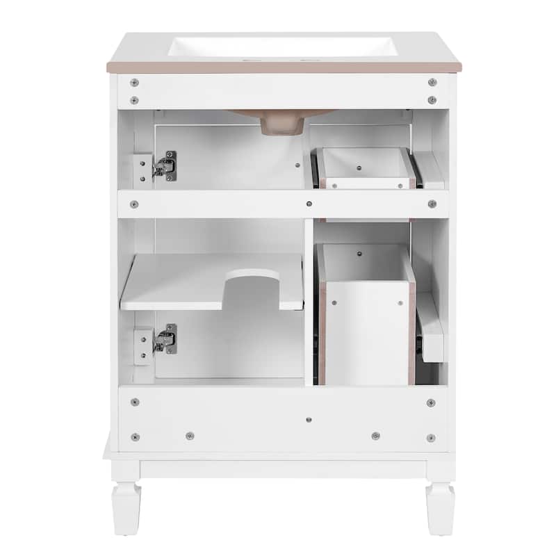 24" Bathroom Vanity With Ceramic Sink, Small Bathroom Sink Cabinet, Modern Cabinet With 2 Drawers And Adjustable Shelf