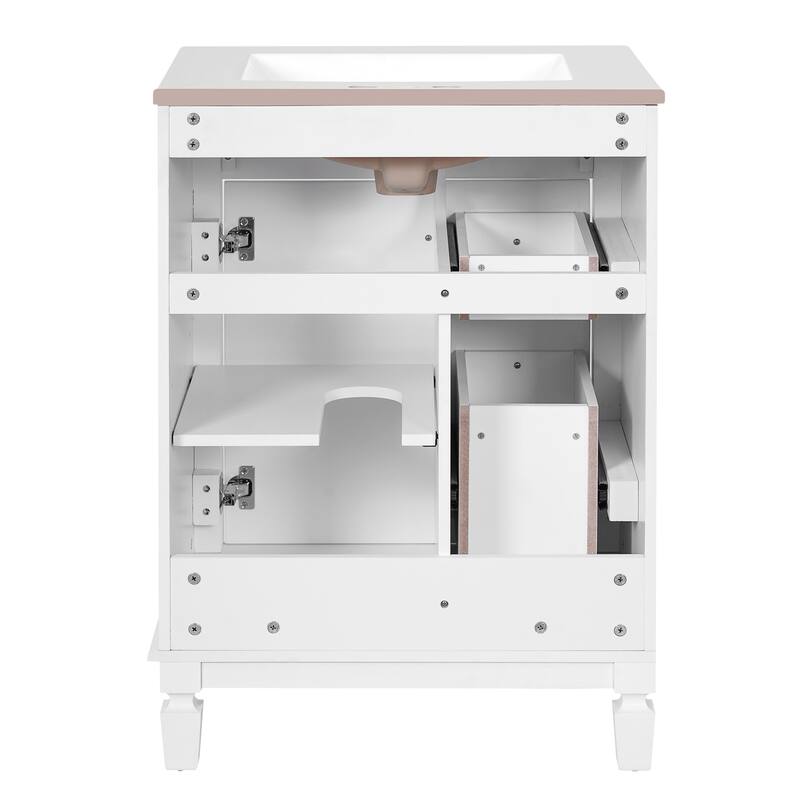 Roomfitters 24" Bathroom Vanity with Ceramic Sink, Storage Cabinet with Shelves and Drawers, Modern Black Bathroom Sink Cabinet