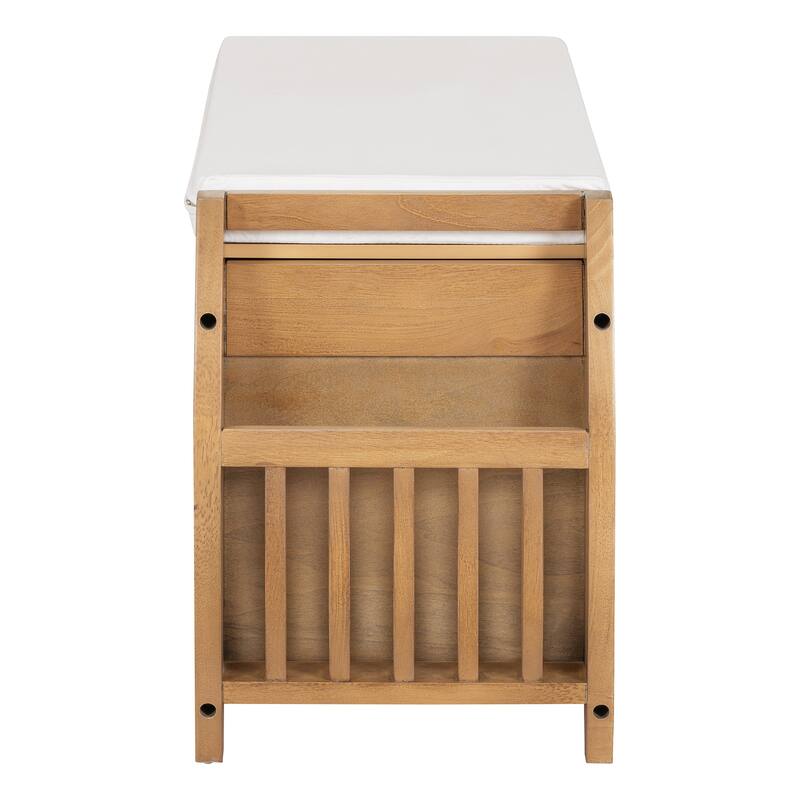 Shoe Bench 2-Tier Storage Bench with Cushion & Curved Side Holder, Wooden Panel Shoe Rack Organizer for Entryway, Living Room