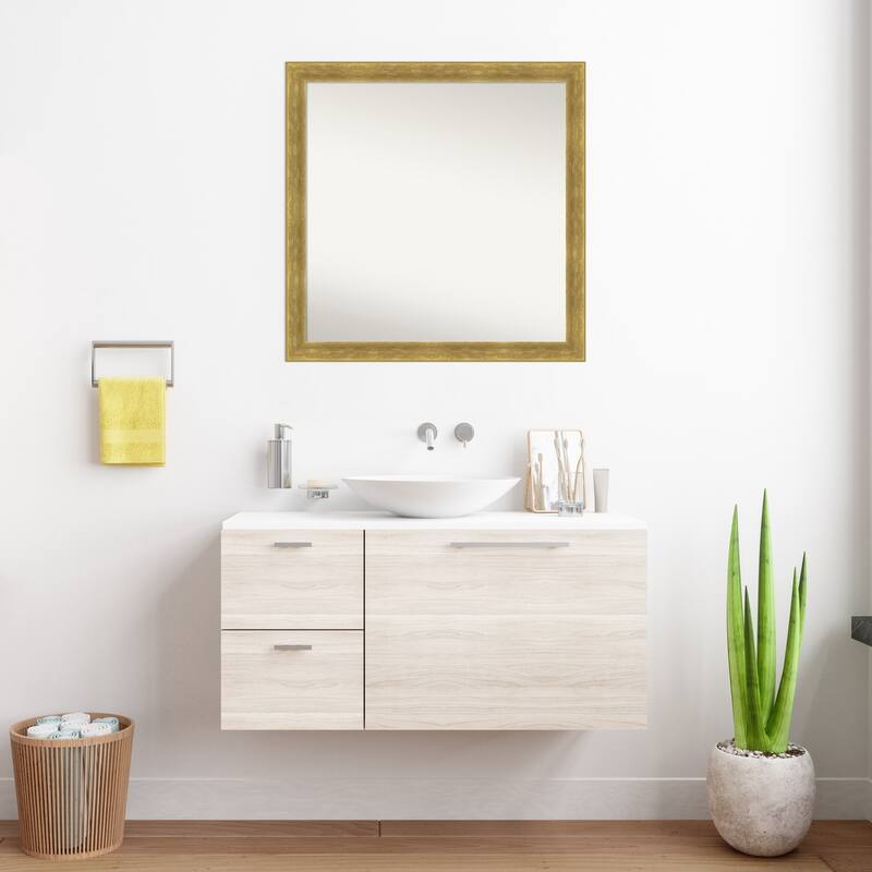 Angled Non-Beveled Wood Framed Bathroom Vanity Wall Mirror