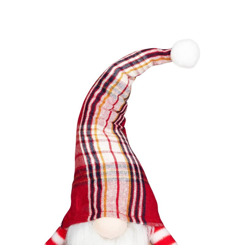 Plaid Gnome with Dangling Legs Christmas Figure - 20.5" - Red, Gray and White