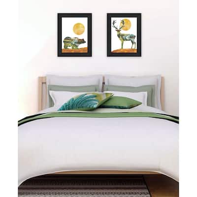 Trendy Decor 4U "Bear & Deer with Mirrored Image of a Forest in Side View" Printed Framed Wall Art by Marla Rea