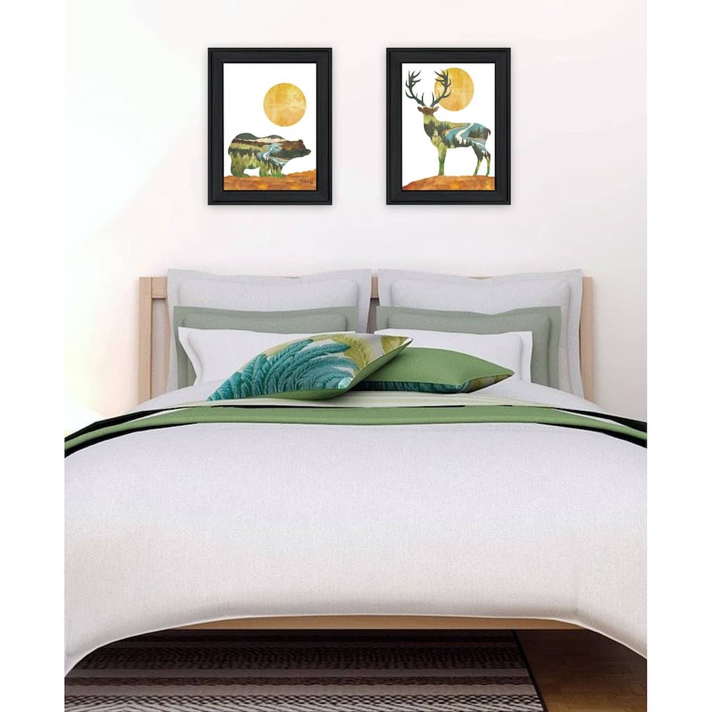 Trendy Decor 4U "Bear & Deer with Mirrored Image of a Forest in Side View" Printed Framed Wall Art by Marla Rea