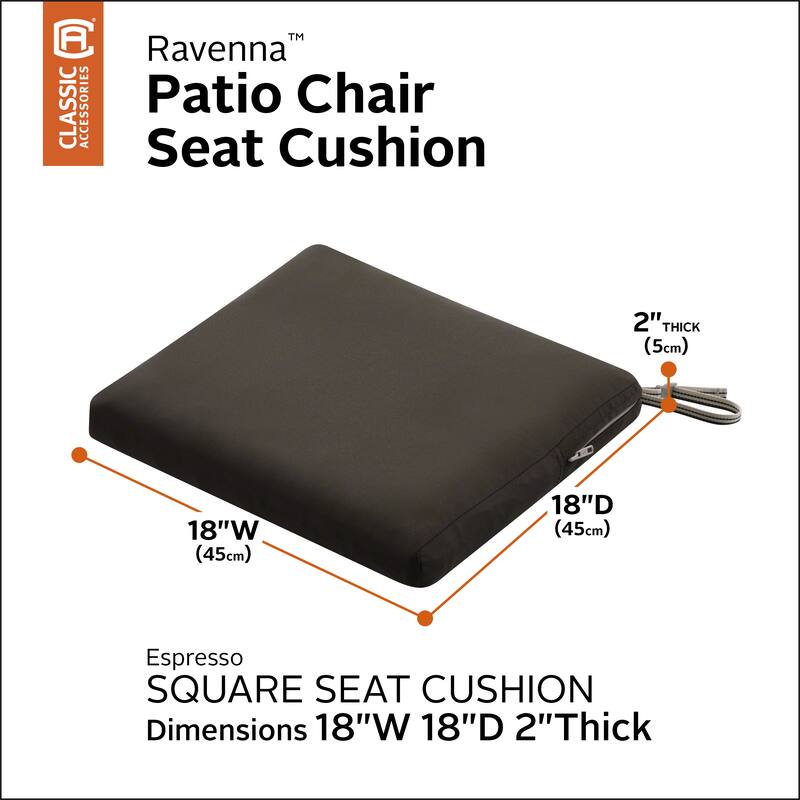 Classic Accessories Ravenna Water-Resistant Patio Chair Seat Cushion, 18 x 18 x 2 Inch - Espresso