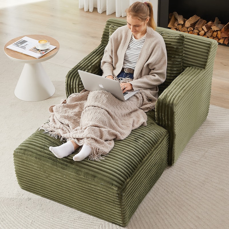 Indoor Single Chaise Sofa, Modern Corduroy Upholstery, No Assembly Required, Comfy Sleeper for Living Room, Office