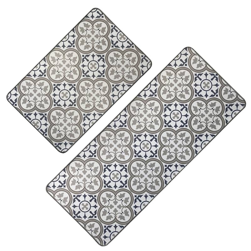 Paco Printed Kitchen Floor Mats - Tile Design - Set of 2 - Blue Gray