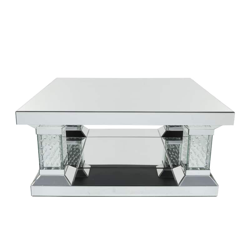 Glass Mirrored Coffee Table with Crystal Embellishments - Silver - Roche River Decor