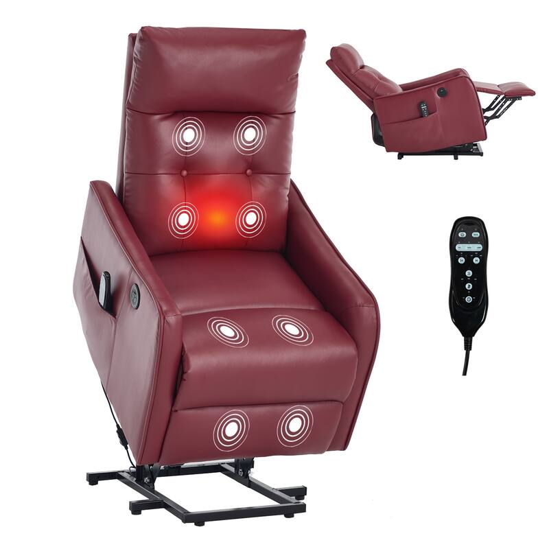 Roomfitters Power Lift Recliner Chair, Single Motor Massage Sofa with Heat and USB Port, Heavy Duty PU Leather