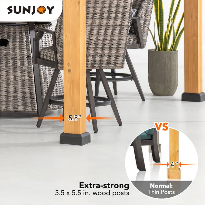 Sunjoy Outdoor Cedar Wood Frame Patio Gazebo Steel Hardtop