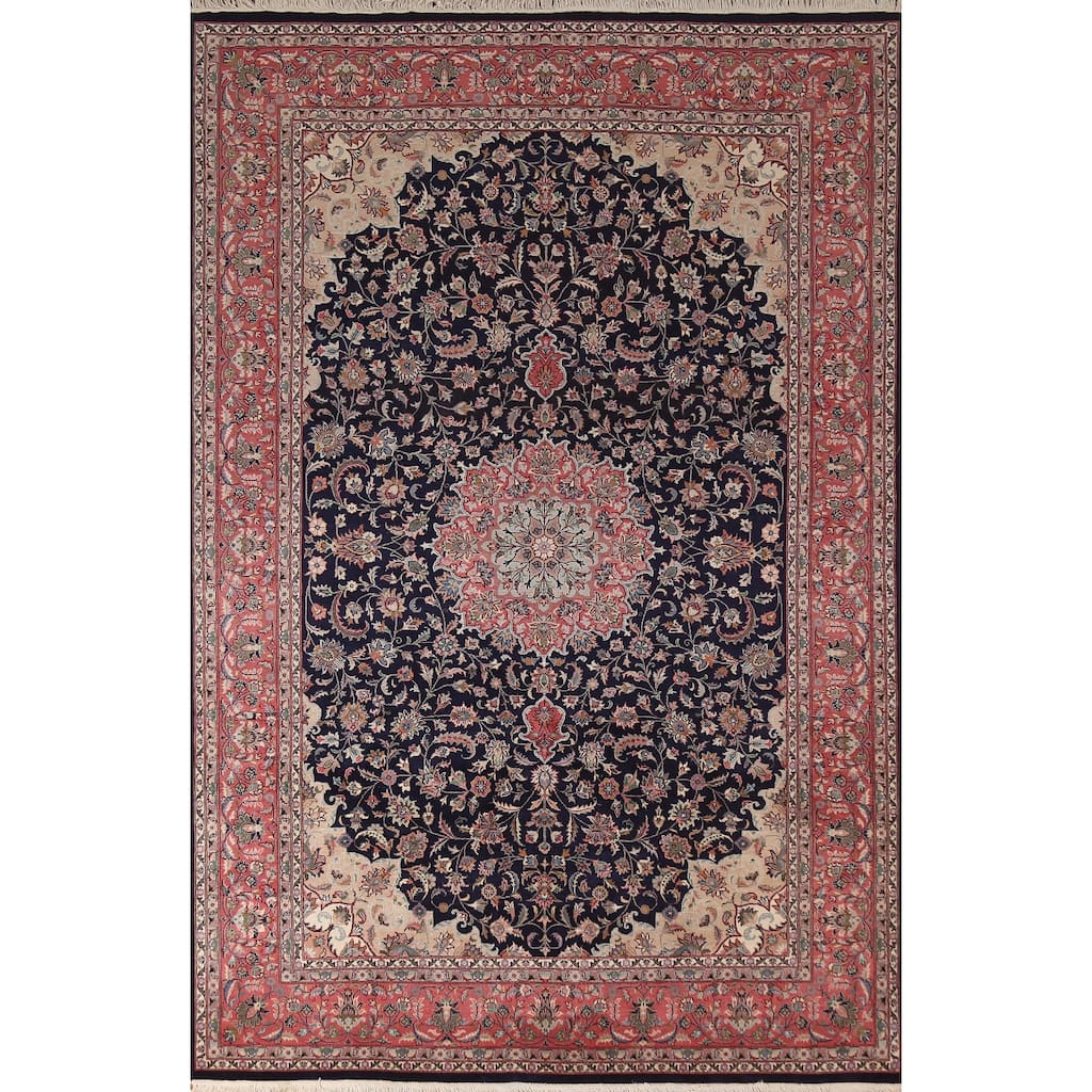 Vegetable Dye Floral Kashan Chinese Area Rug Hand-Knotted Wool Carpet - 6'0"x 9'2"