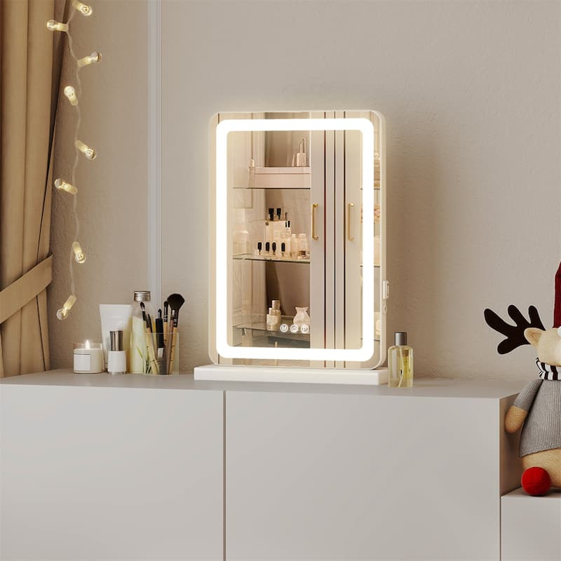 Lighted Makeup Mirror, Hollywood Vanity Mirror with Led Lights, Three Color Lighting Modes, Smart Touch Control Mirrors - 17x13