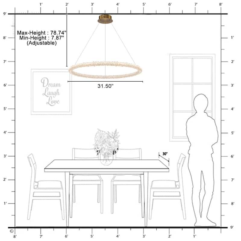 Modern Gold Crystal LED Chandelier, Dimmable Ring Light