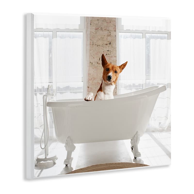 Stupell Happy Dog in Bathroom Tub Wall Plaque Art Design By CAD Designs