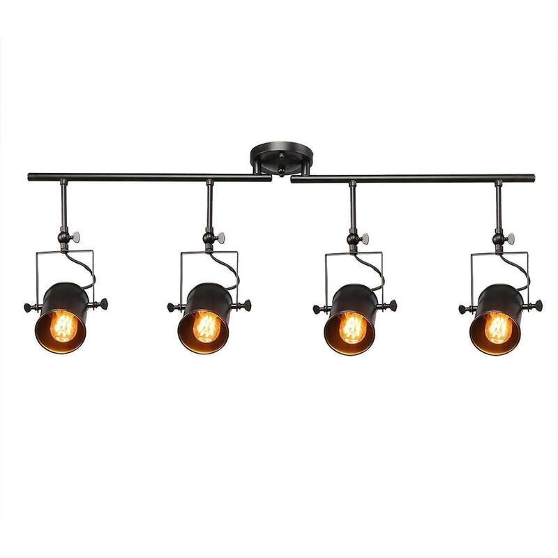 Modern Black 4-Light Spotlight Adjustable Linear Track Lighting Kit Flush Mount Ceiling Light - W 36.4" x E4.7" x H15"