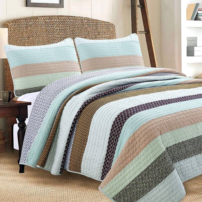 Cozy Line Nesco Striped Cotton Reversible 3-Piece Quilt Bedding Set