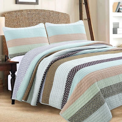 Cozy Line Nesco Striped Cotton Reversible 3-Piece Quilt Bedding Set