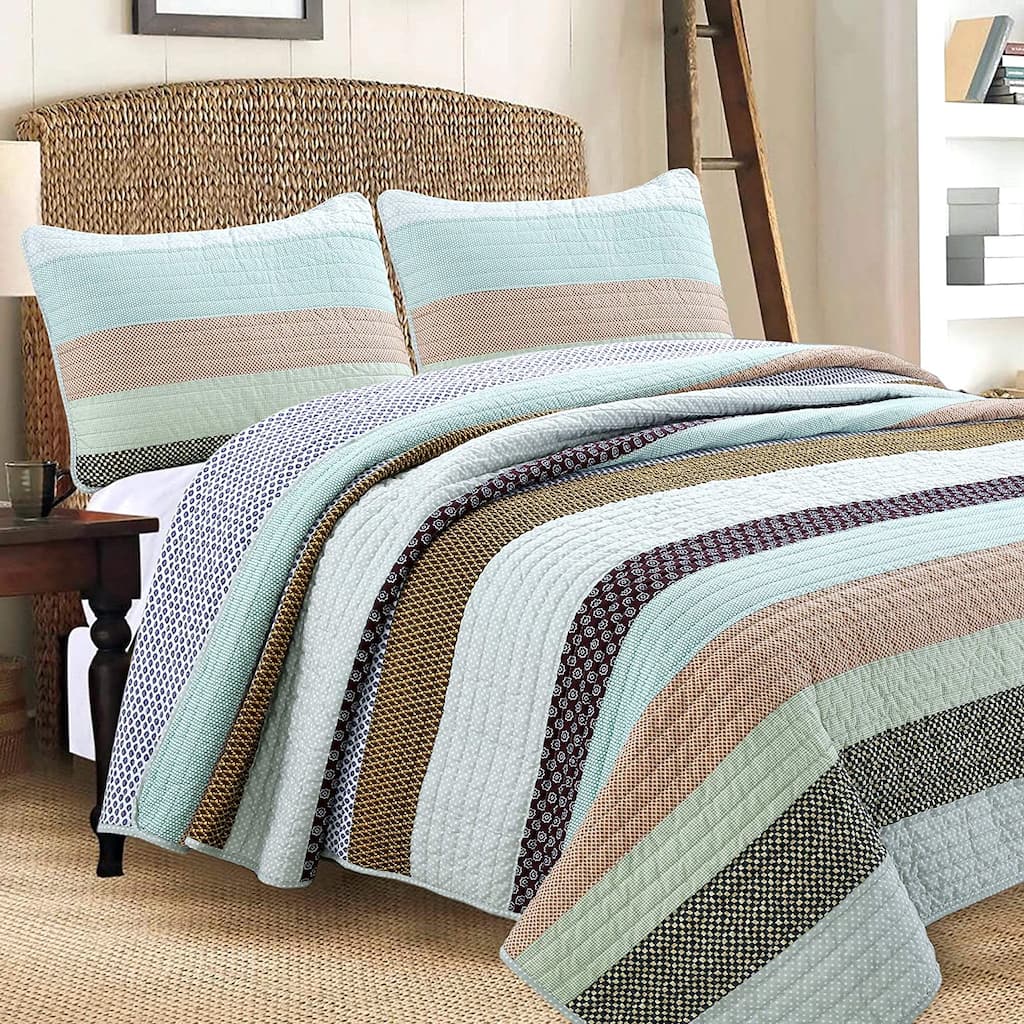 Cozy Line Nesco Striped Cotton Reversible 3-Piece Quilt Bedding Set