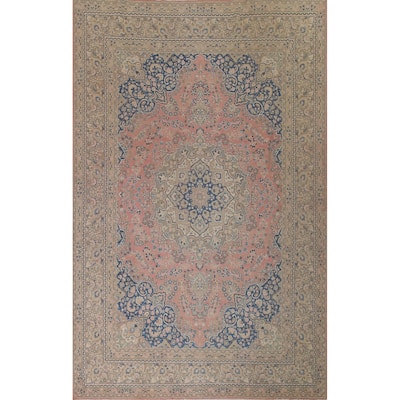 Traditional Mashad Persian Vintage Area Rug Handmade Wool Carpet - 9'5" x 12'5"