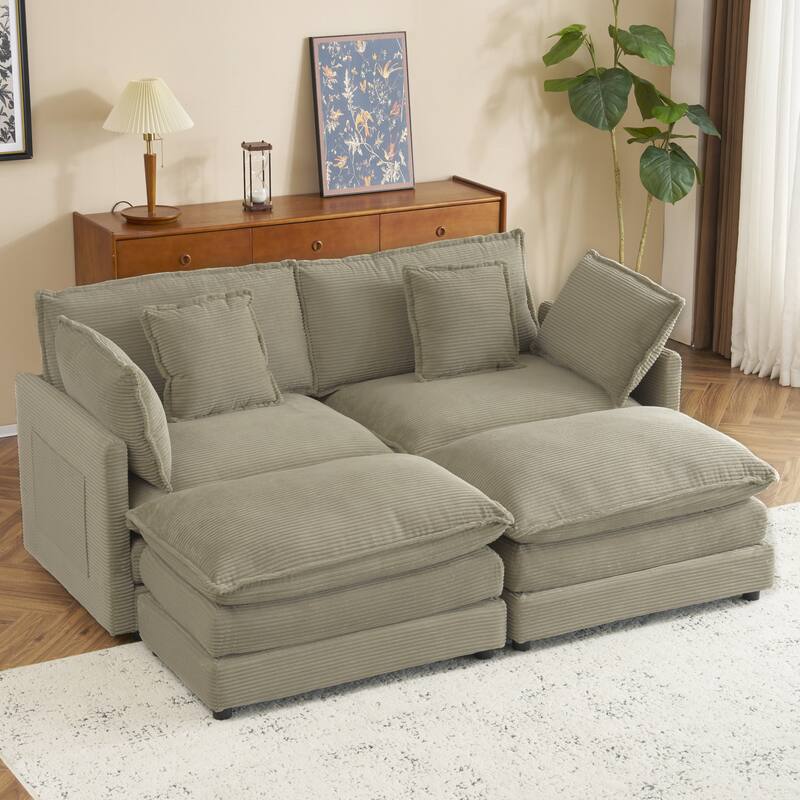 Roomfitters Modern Corduroy L-Shape Sectional Sofa with Side Storage Pockets for Living Room Comfort and Style - Brown
