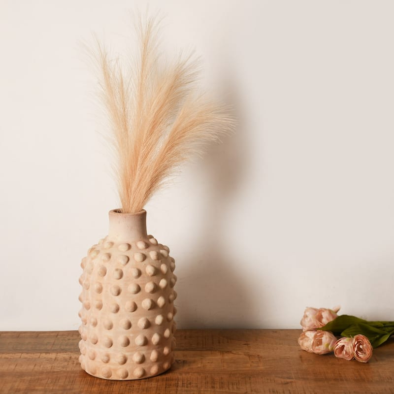 Solid Fully Beaded Terracotta Vase - 12.25" - Brown