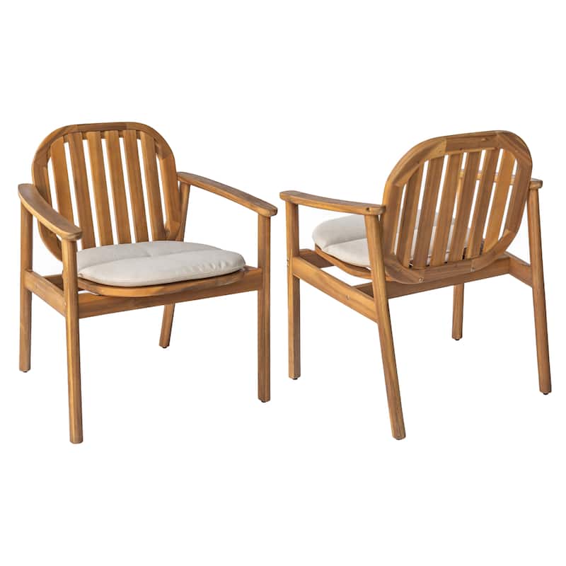 Roomfitters Meja Outdoor Acacia Wood Dining Chairs with Slatted Back and Cushion, Teak Finish Set of 2
