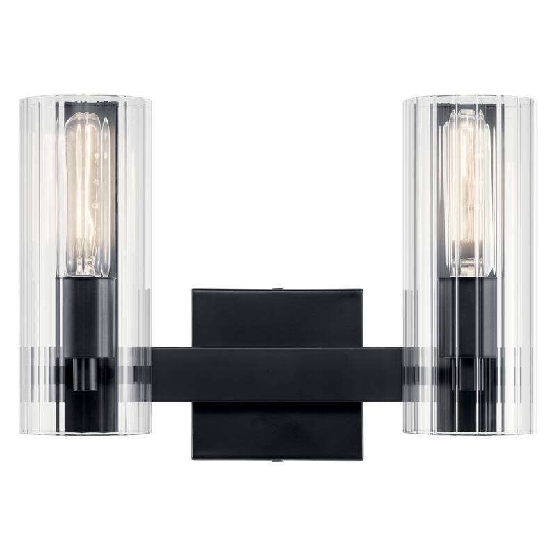Jemsa 13.75 in. 2-Light Bathroom Vanity Light with Clear Fluted Glass