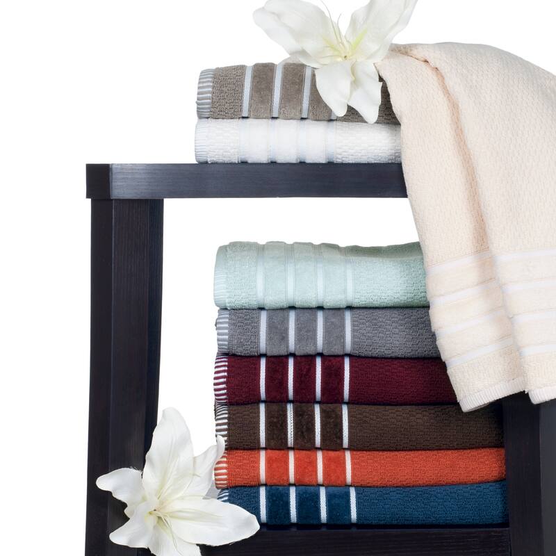 Towel Set - Combed Cotton Rice Weave Bathroom Accessories with Bath Towels, Hand Towels, and Washcloths by Lavish Home (Black)