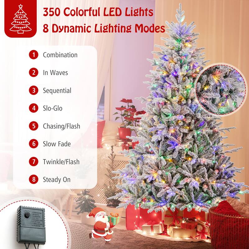Gymax 4.5/6/7 FT Pre-Lit Artificial Christmas Tree Snow Flocked Full