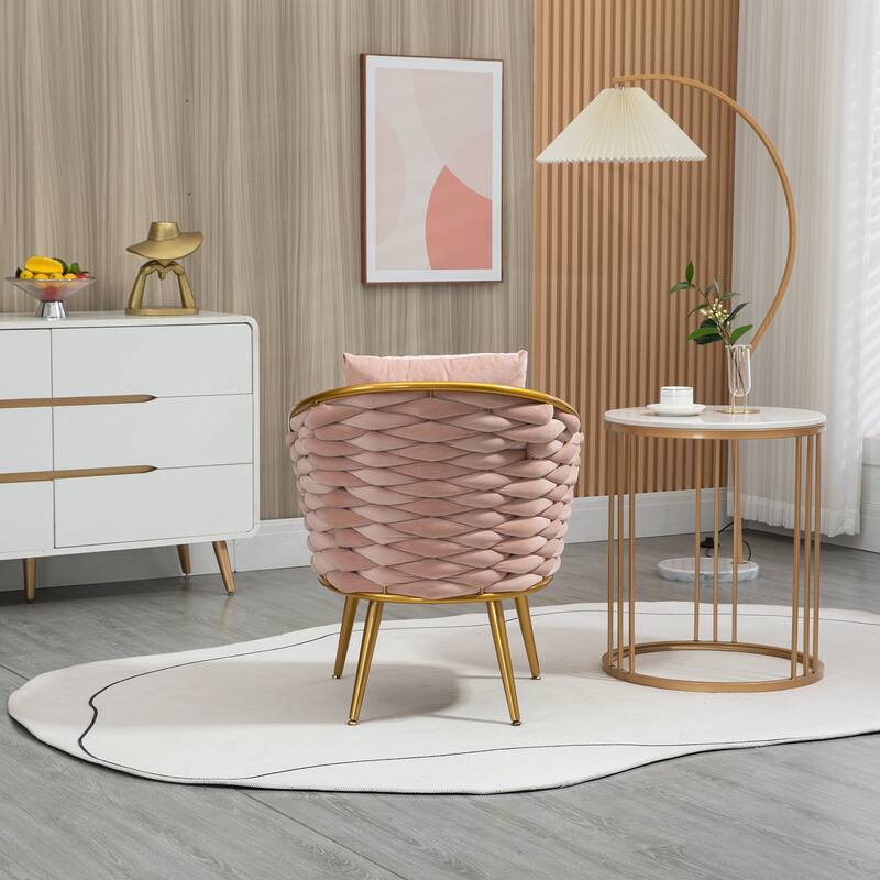 Modern Accent Chair, Woven Dining Chair for Living Room Bedroom (Pink)