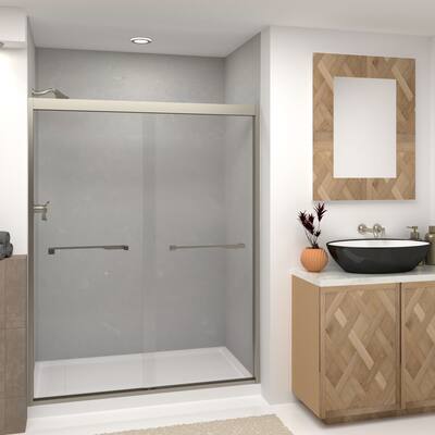 Frederick 59 in. W x 76 in. H Sliding Semi-Frameless Shower Door in Brushed Nickel with Clear Glass - 60 x 76 - 60 x 76