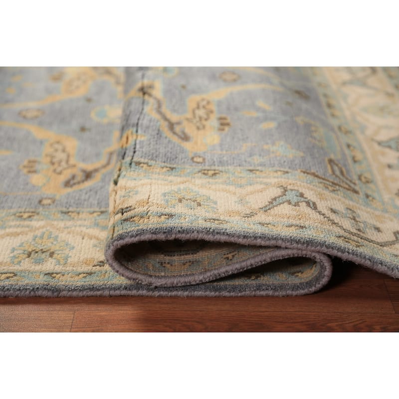 Light Blue Oushak Oriental Rug Handmade Wool Carpet - 4'2"x 5'11"