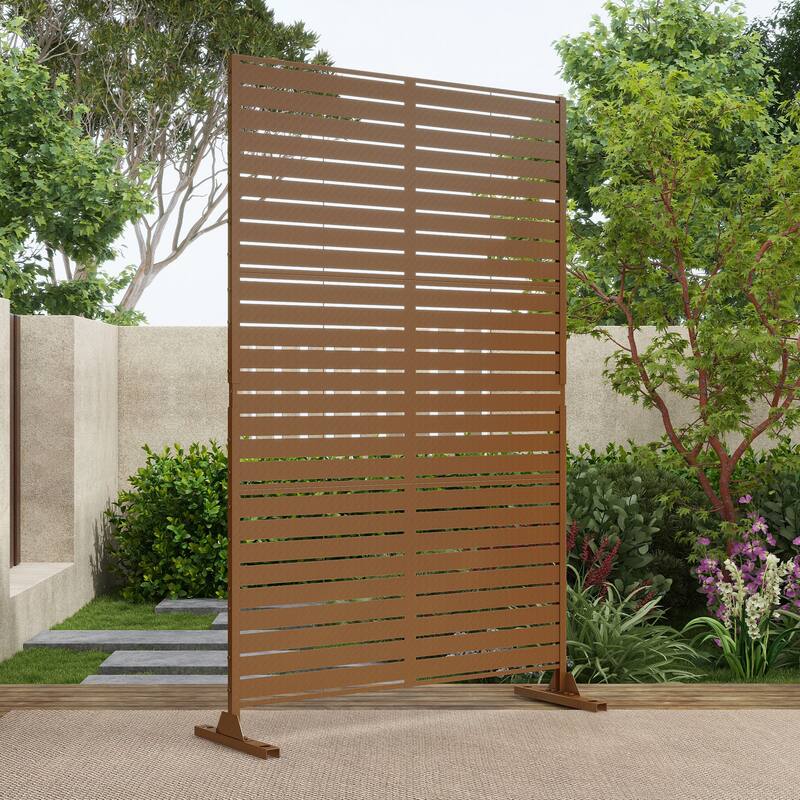 Outdoor 75'' x 47'' Metal Privacy Screen Fence Panel Line Pattern