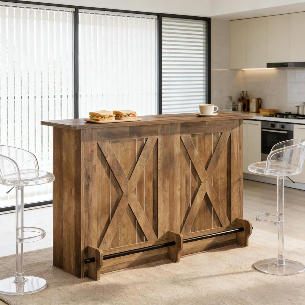 Bar Cart Table with 2-Tier Storage Shelves, Wood Dining Table Coffee Table, Counter Height Kitchen Table