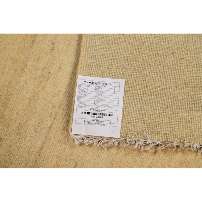 Muted Yellow Gabbeh Modern Foyer Rug Handmade Wool Carpet - 3'4"x 4'10"