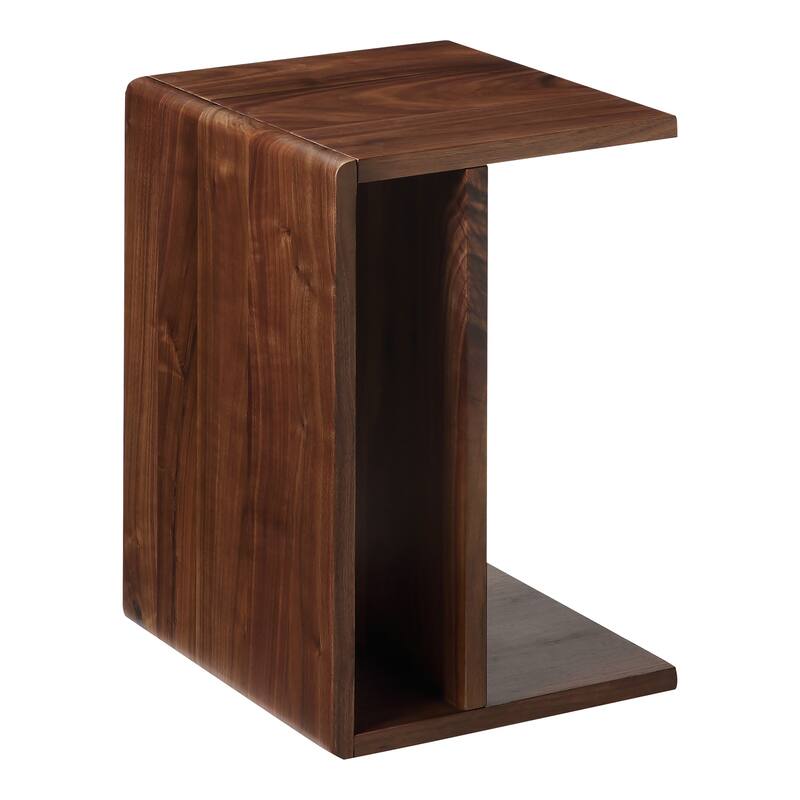 NADAAL STUDIOS Selene C Shaped Accent Table, Solid Walnut, Matte Finish, Rectangular, Brown