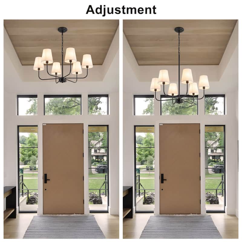 6-Light Metal Chandelier with White Linen Shades