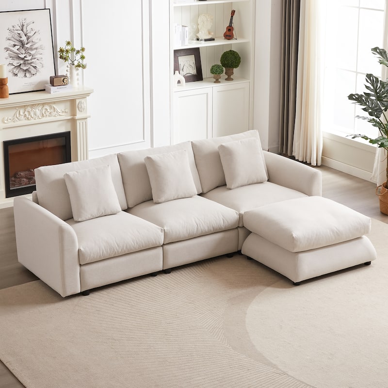 102.2Inch L Shaped Sectional Sofa Couch with Ottoman and Three Pillows