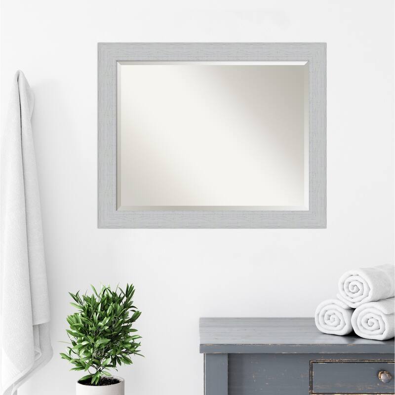 Beveled Wood Bathroom Wall Mirror - Shiplap White Frame