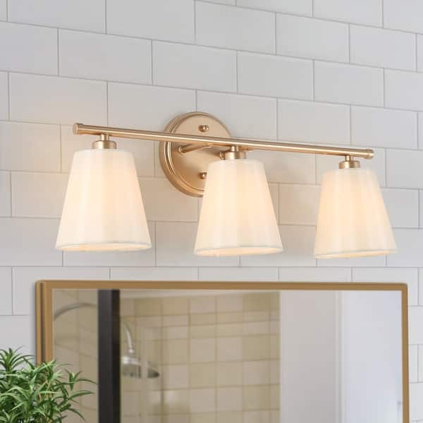 Fabrey Midcentury Modern 3light Gold Bathroom Vanity Light Cone Beige