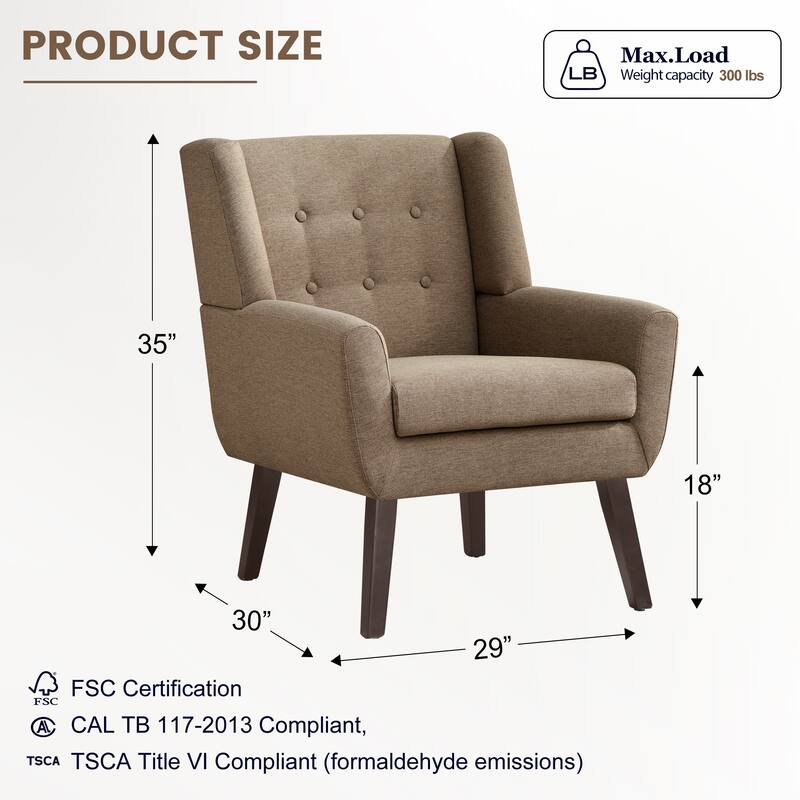 HUIMO Modern Linen Upholstered Armchair Tufted Accent Chair