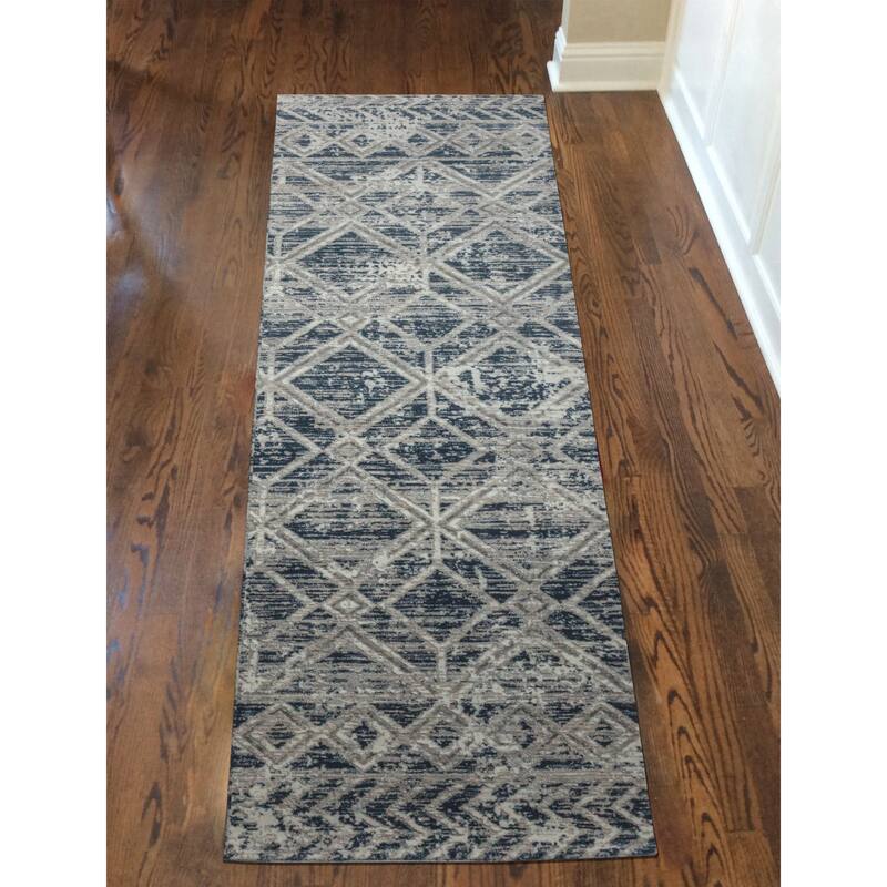 Admire Home Living Lucio 1243 Transitional Geometric Area Rug - 2'2" X 7'7" - Blue