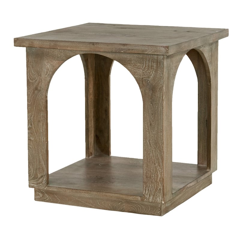 HomeRoots 24" Brown Distressed Solid Wood Square Floor Shelf End Table - 23 in. x 23.5 in. x 23 in.