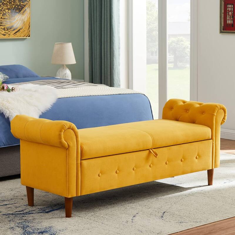 63" Linen Storage End of Bed, Multipurpose Rectangular Sofa Stool with 4 Rubber Wood Feet - 63×22.1×24.1inch