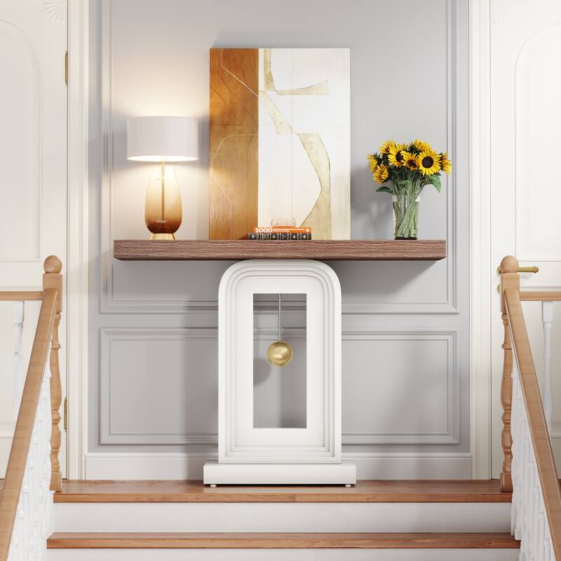 Modern Console Table with Geometric Base, 39.4 inch Narrow Sofa Table with Gold Decor for Living Room Entryway Hallway Entrance