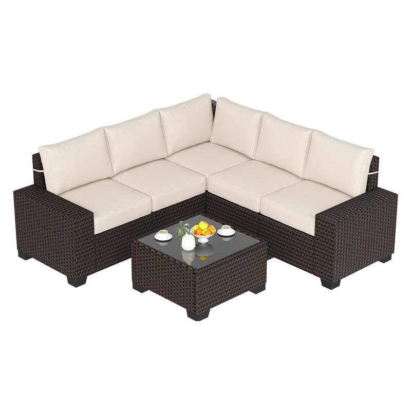 Eie 6-piece Outdoor Patio Furniture Wicker Sectional Sofa Set